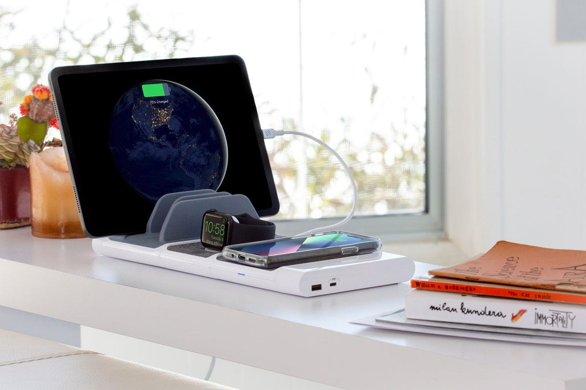 ipad, Apple Watch and iPhone charging via Scosche wireless charging pad