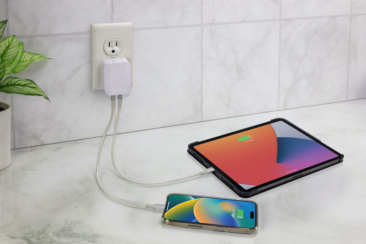iphone and ipad charging via Scosche dual port wall charger