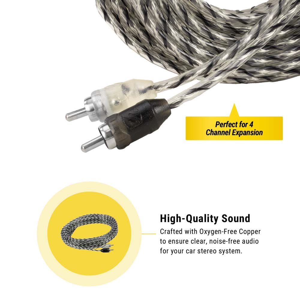 Perfect for 4-channel expansion. High-quality sound. Crafted with oxygen-free copper to ensure clear noise-free audio for your car stereo system.