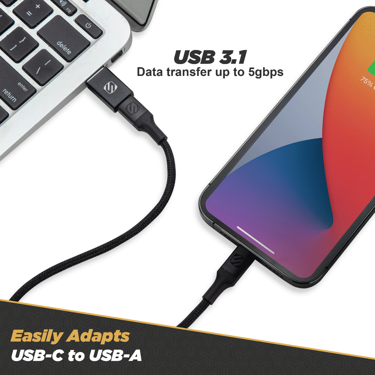 USB 3.1 data transfer up to 5gbps. Easily adapts USB-C to USB-A