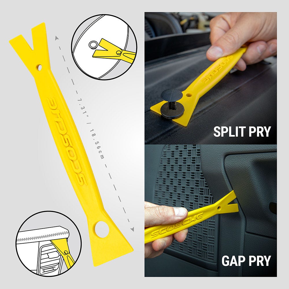 2 in 1 design - split pry gap pry. measures 7.31 (18.56cm)"