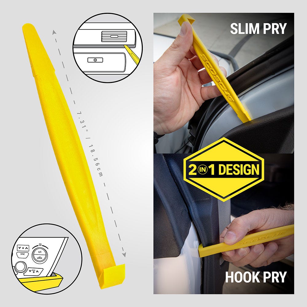 2 in 1 design - slim pry hook pry. measures 7.33 (18.56cm)"