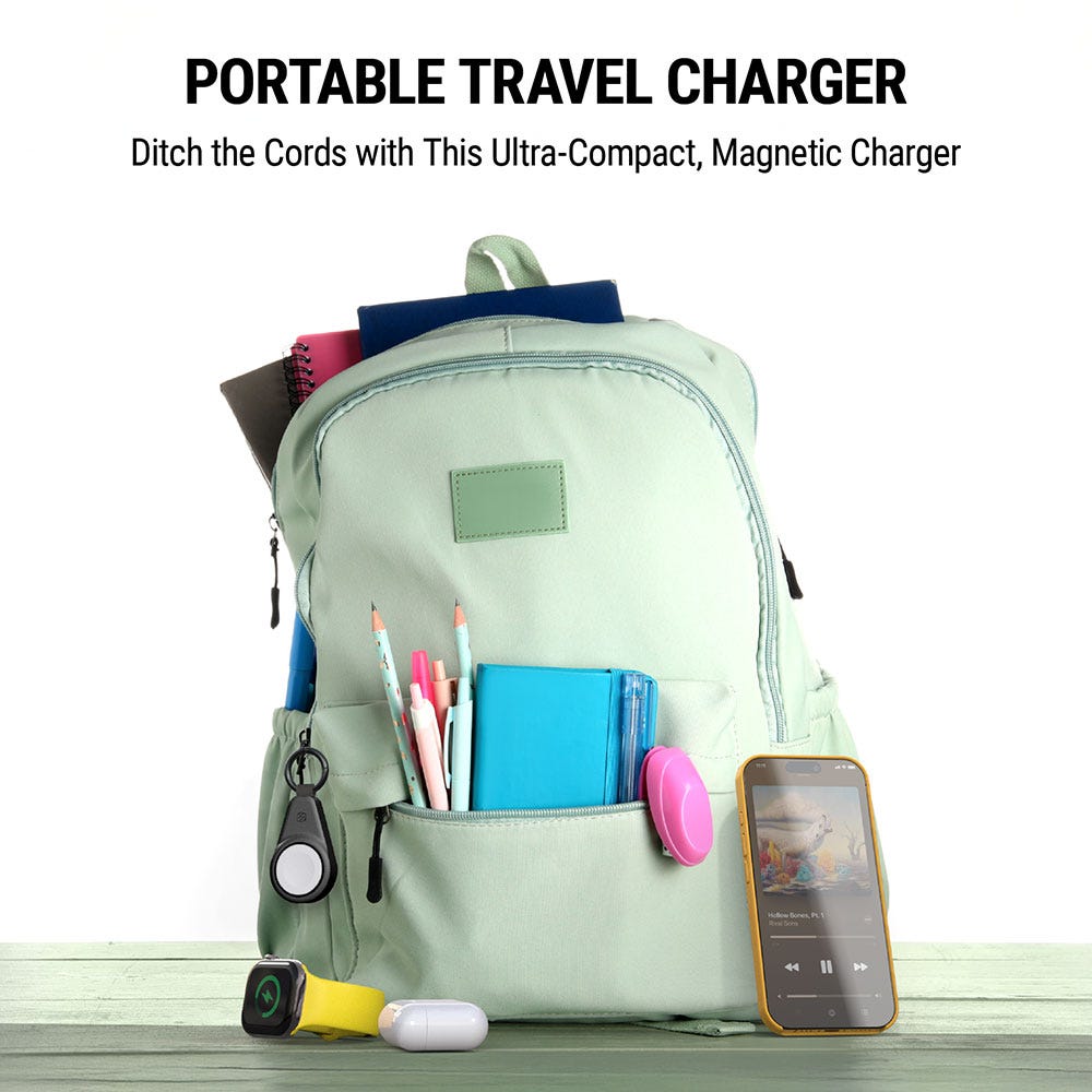 Portable travel charger. Ditch the cords with this ultra-compact magnetic charger