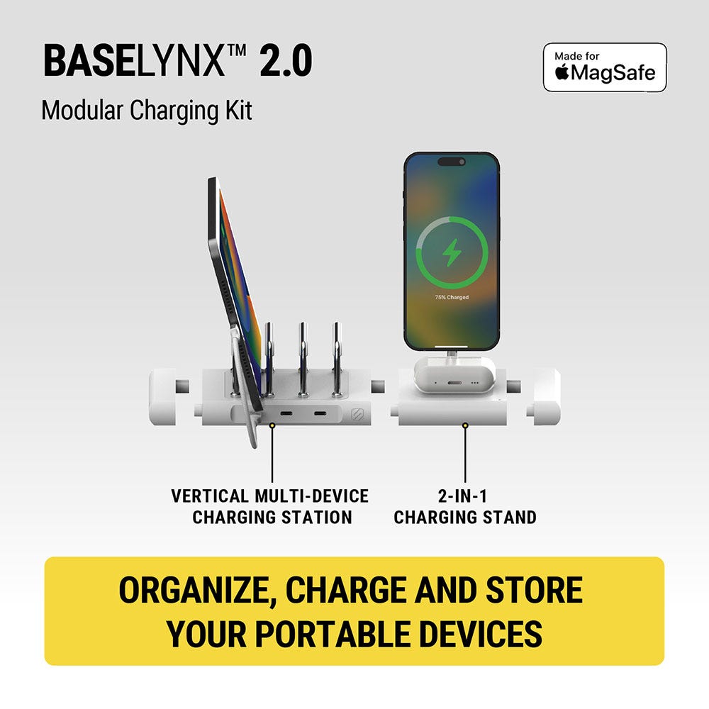 BaseLynx 2.0 Modular Charging Kit. Made for MagSafe. Vertical multi-device charging station 2-in-1 charging stand. Organize charge and store your portable devices.