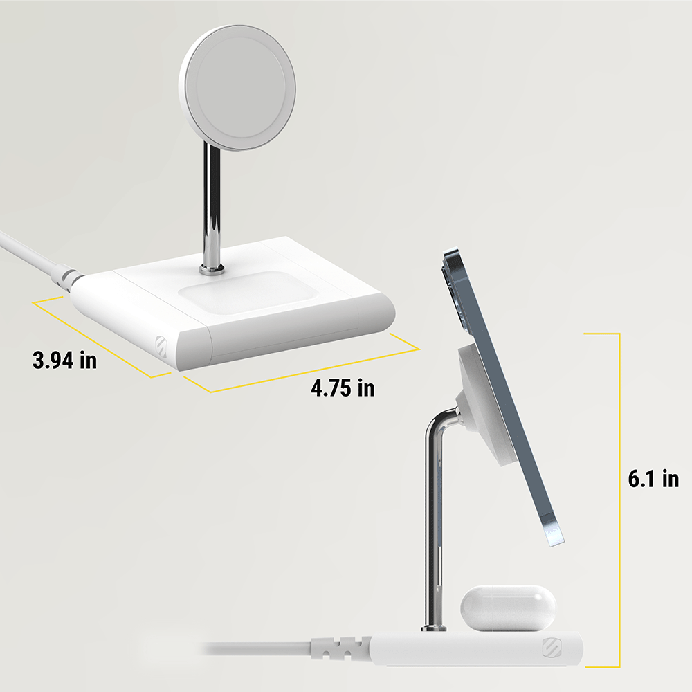Base measures 3.94 x 4.75" and stand measures 6.1" tall"