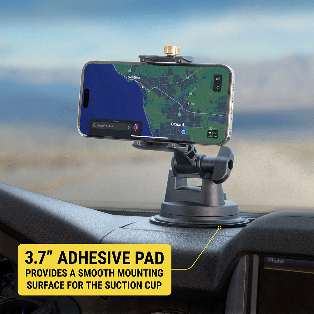 3.7 inch adhesive pad provides a smooth mounting surface for the suction cup