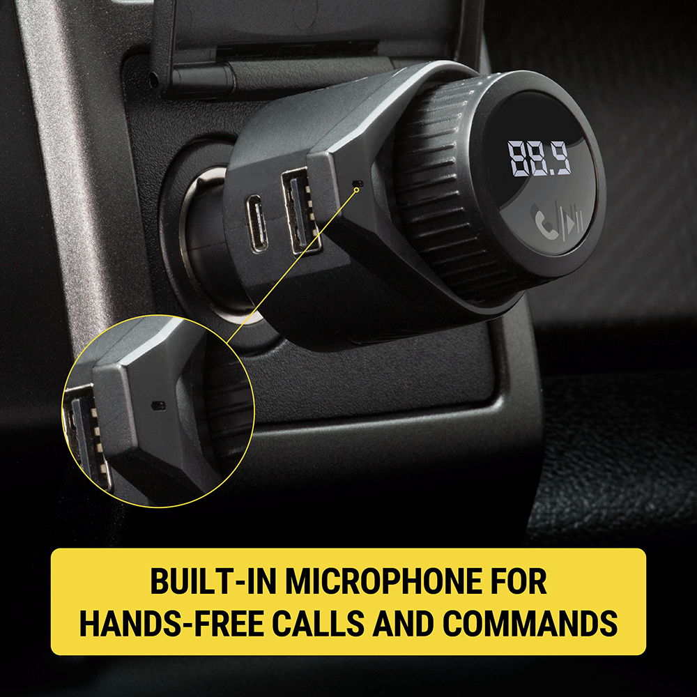 Built-in microphone for hands-free calls and commands.