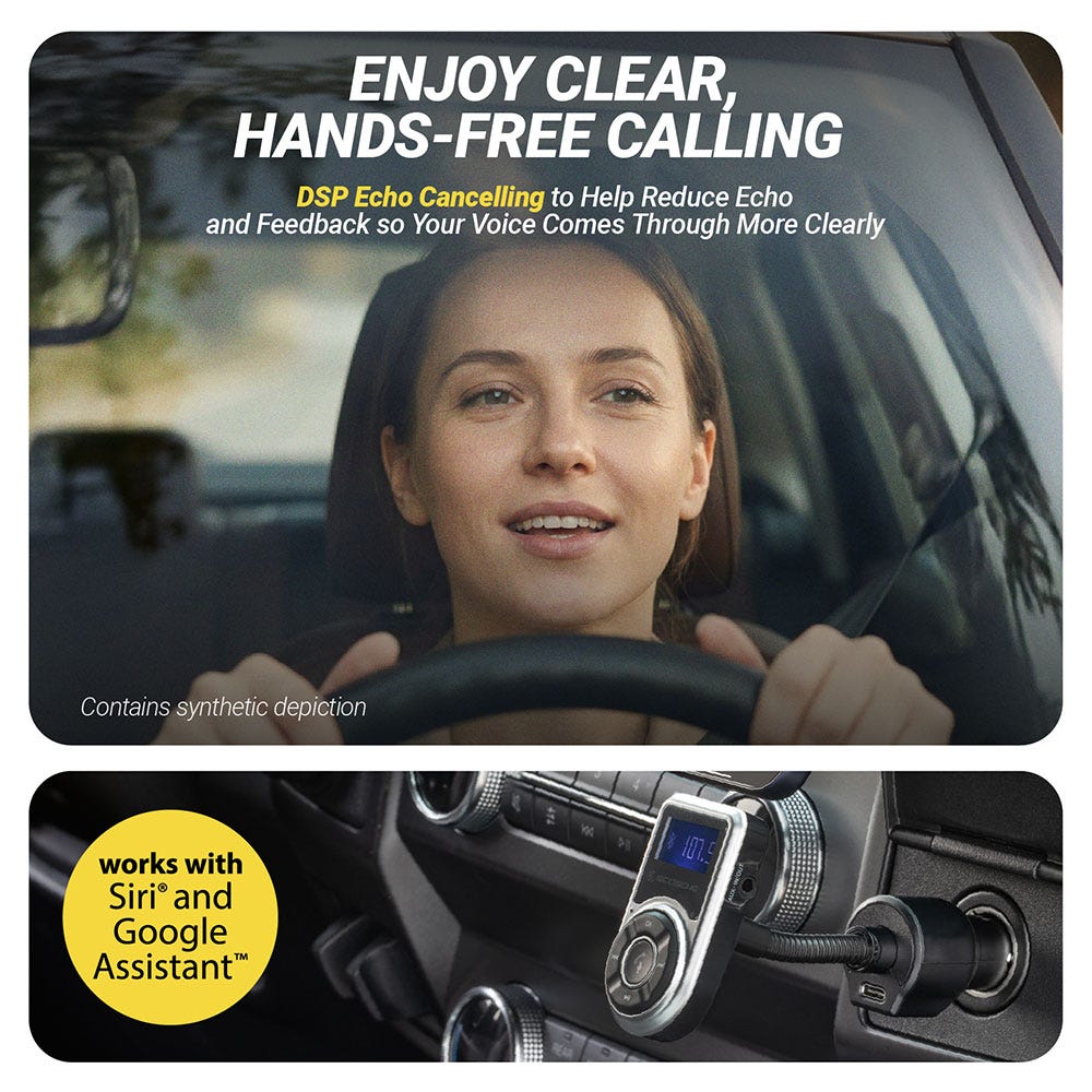 ENJOY CLEAR HANDS-FREE CALLING. DSP Echo Cancelling to Help Reduce Echo and Feedback so Your Voice Comes Through More Clearly. Contains synthetic depiction. Works with Siri® and Google Assistant™