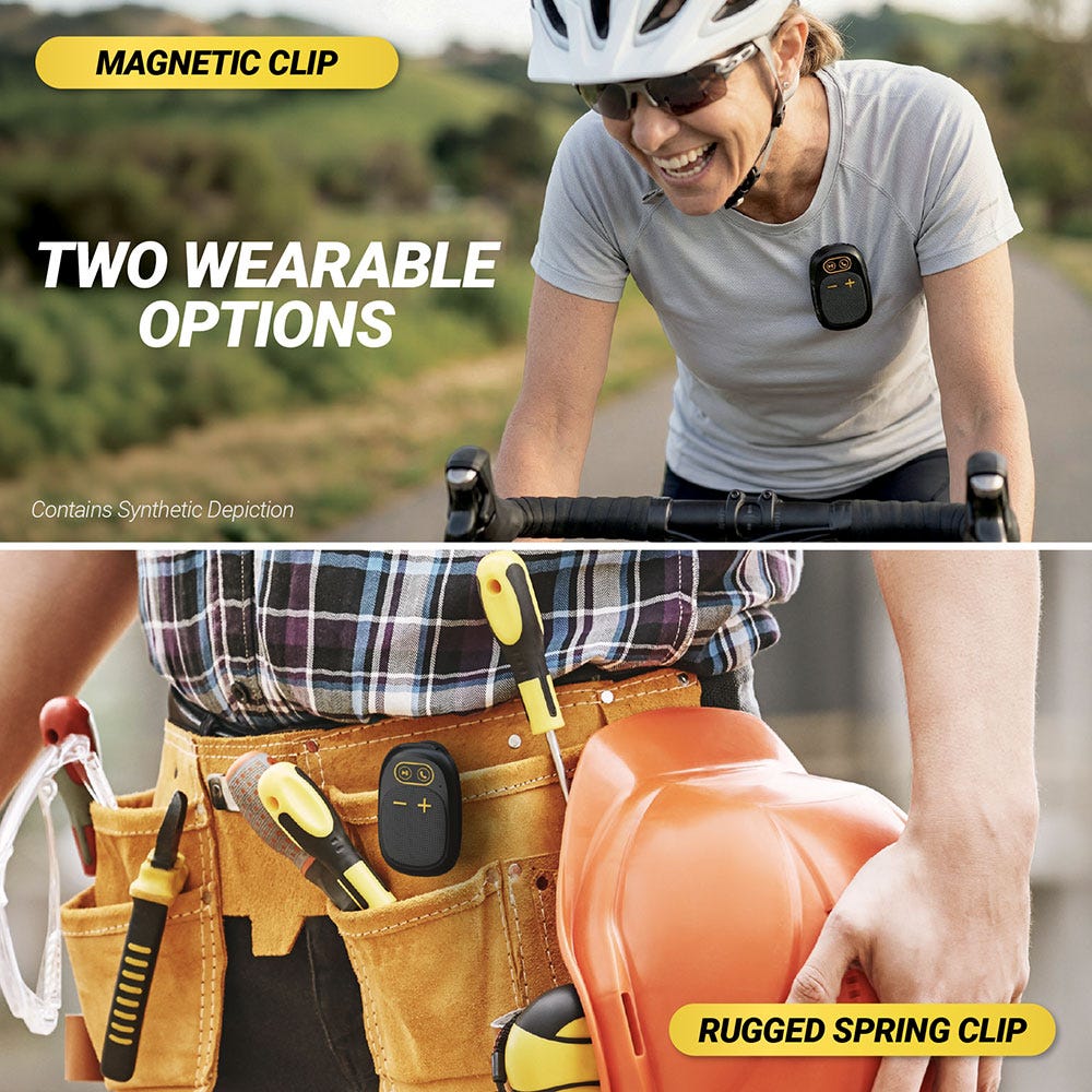 Two Wearable Options. Magnetic Clip Rugged Spring Clip. Contains Synthetic Depiction