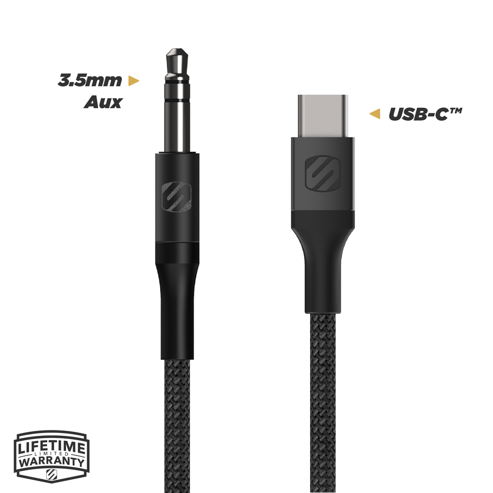 SCOSCHE CAUXB4-SP 3.5mm AUX to USB-C Braided Audio Cable 4-ft. Space Gray
