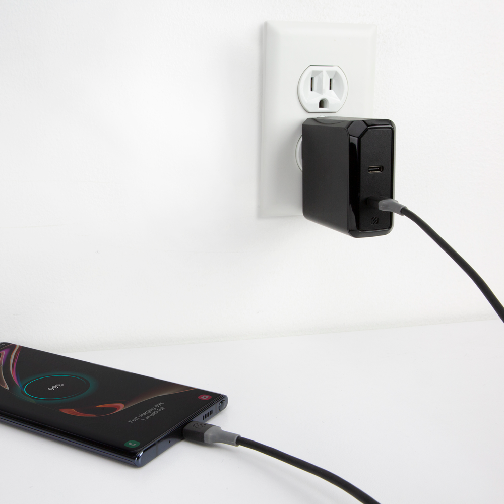 4-ft. USB-C to USB-C Charge & Sync Cable charging phone on home outlet charger