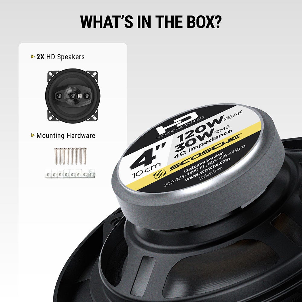 What's in the box? 2X HD speakers Mounting hardware