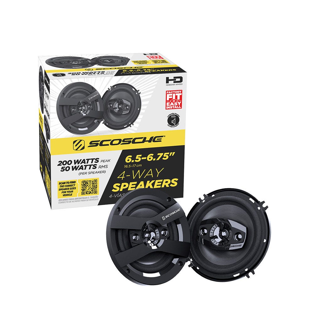 Scosche 6.5 4-Way Car Audio Speaker Pair – 200W Peak Power – Precision HD Sound HD6504A-WM1SD"