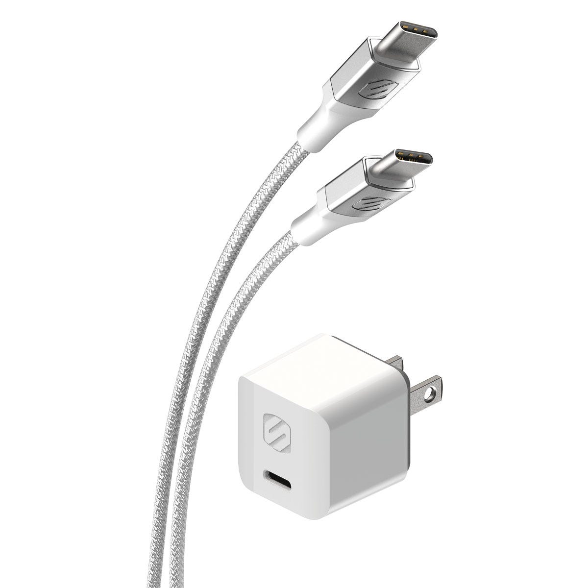 USB-C Power Delivery Mini Home Charger and 8Ft. Braided Cable White