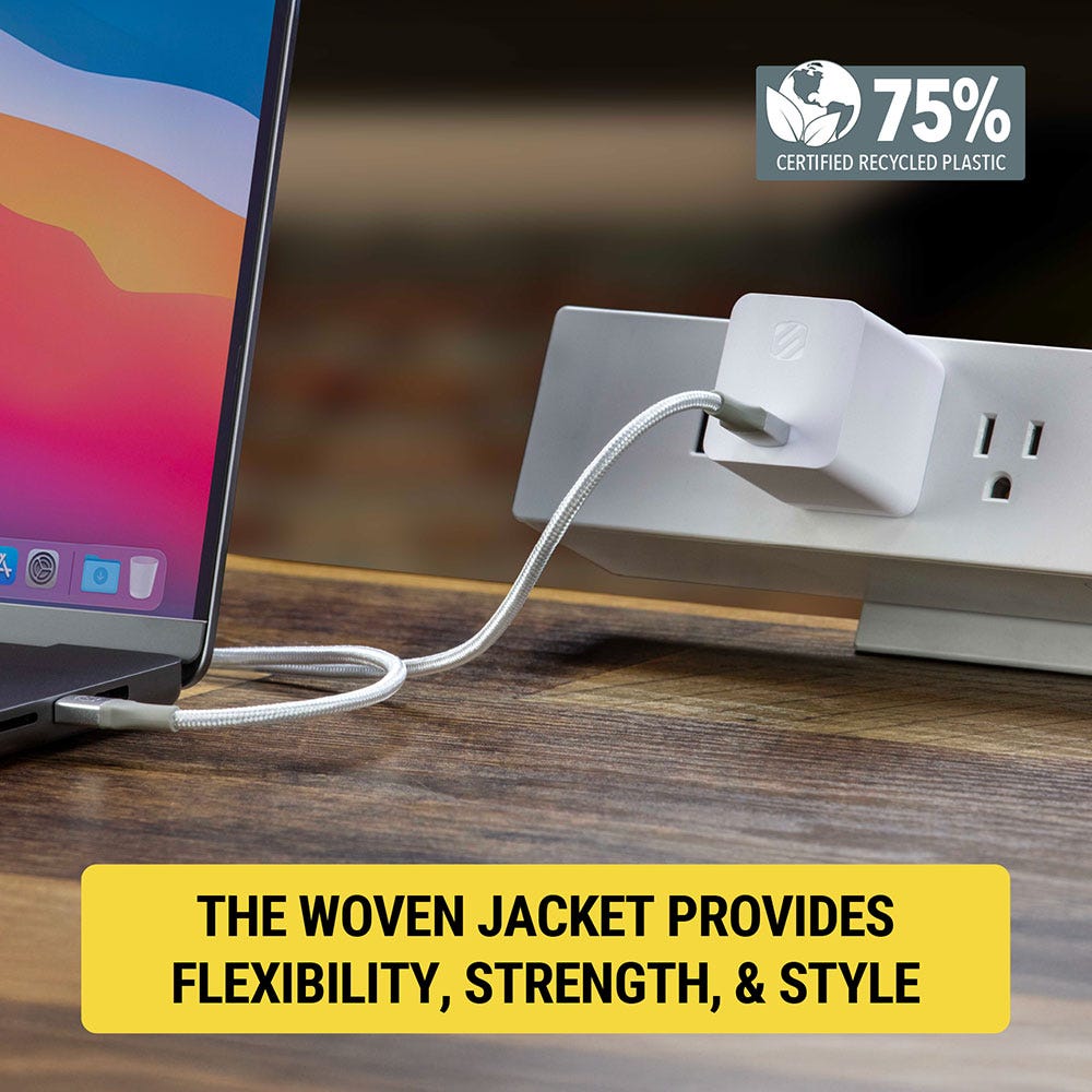 75& Certified recycled plastic. The woven jacket provides flexibility strength and style