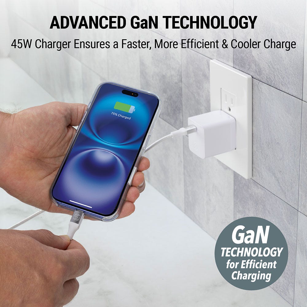 Advanced GaN technology. 45 W charger ensures a faster more efficient and cooler charge.