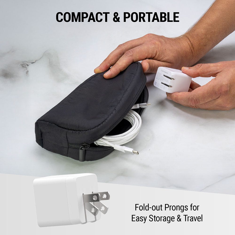 Compact and portable. Fold out prongs for easy storage and travel