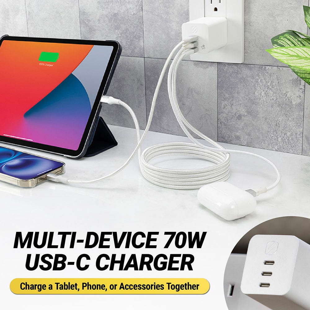 Multi-Device 70W USB-C charger. Charge a tablet phone or accessories together