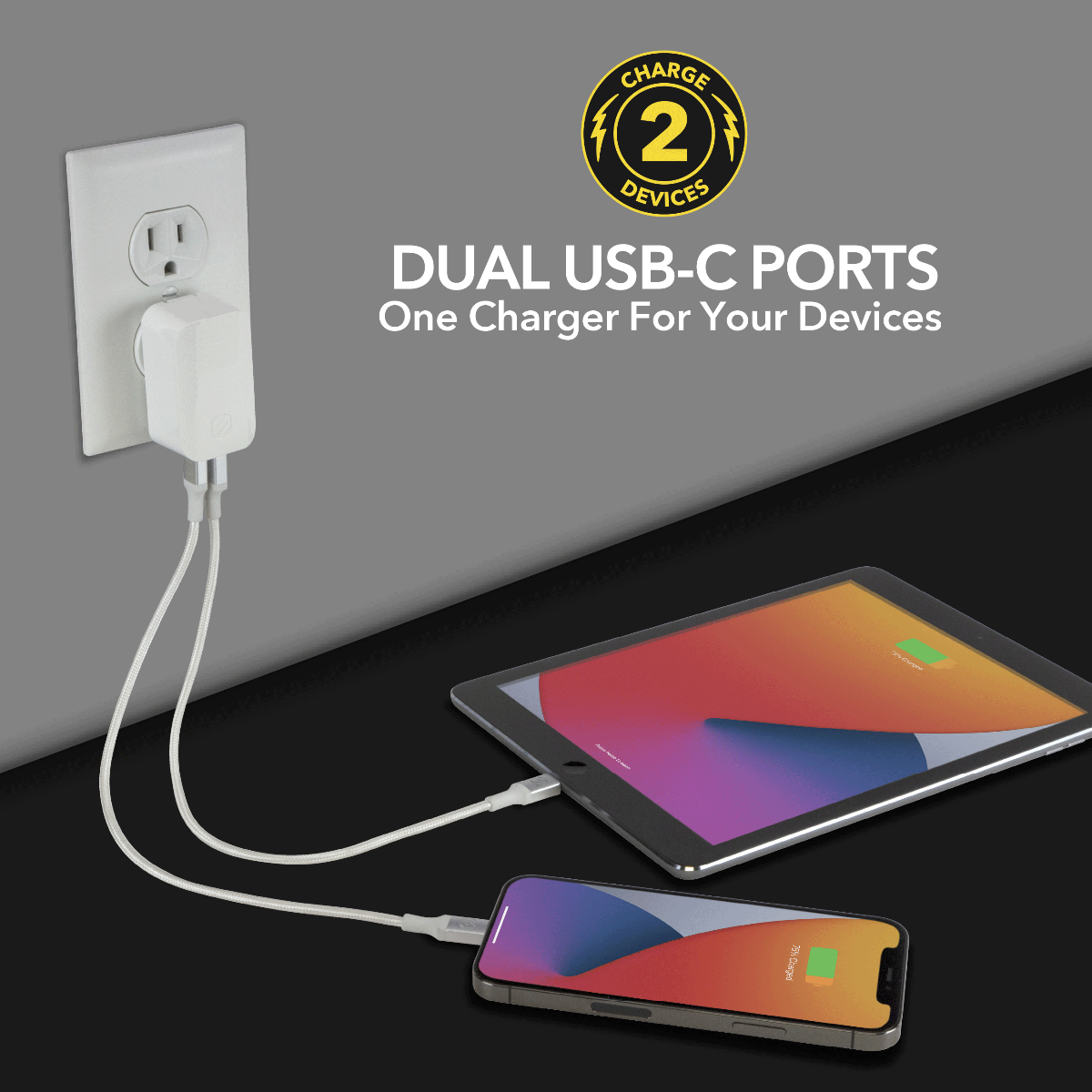 Dual USB-C ports. One charger for your devices.