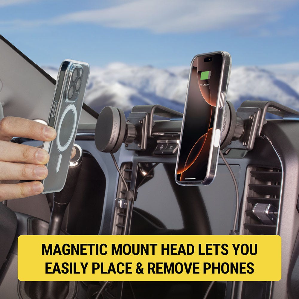 Magnetic mount head lets you easily place and remove phones