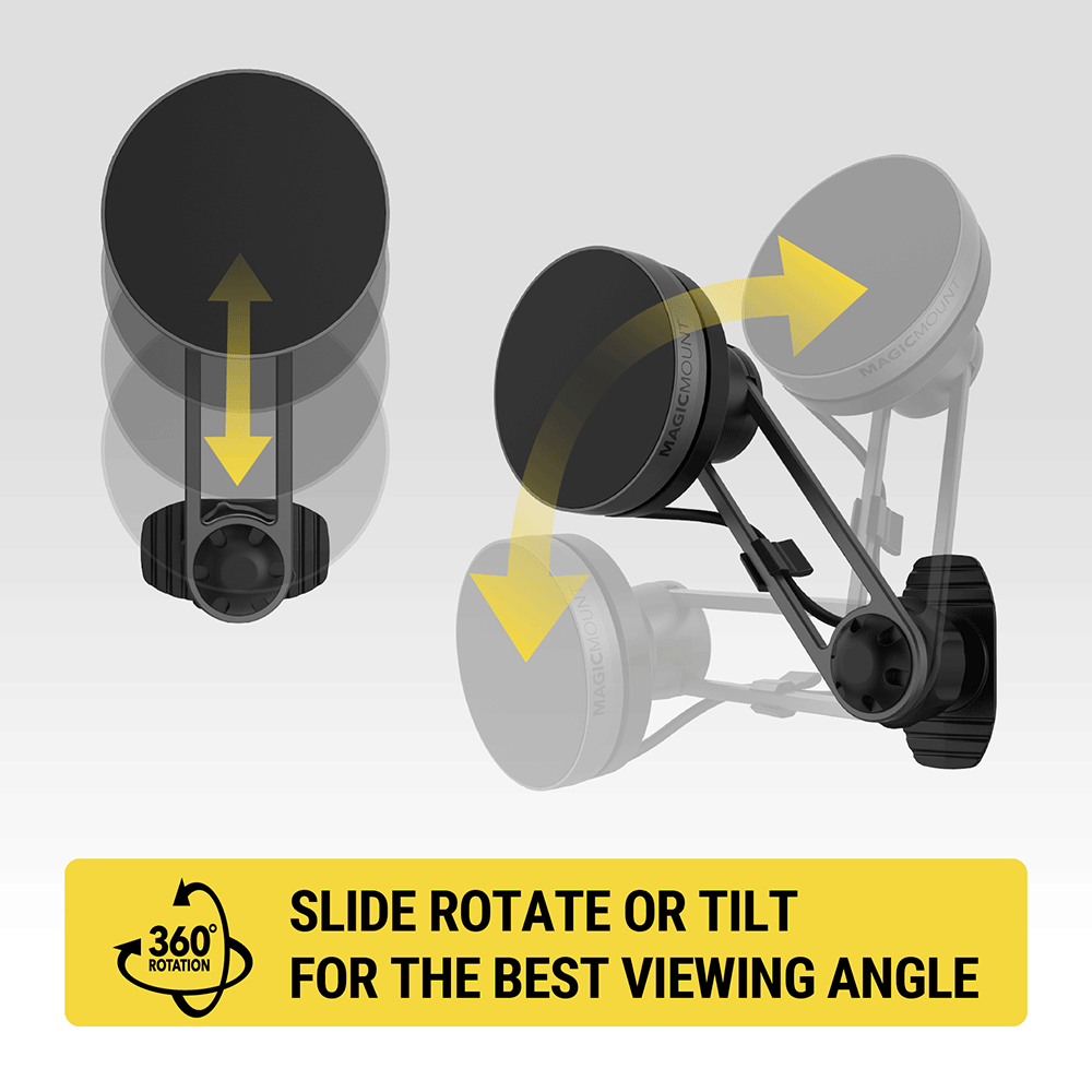 360 degree rotation. Slide rotate or tilt for the best viewing angle