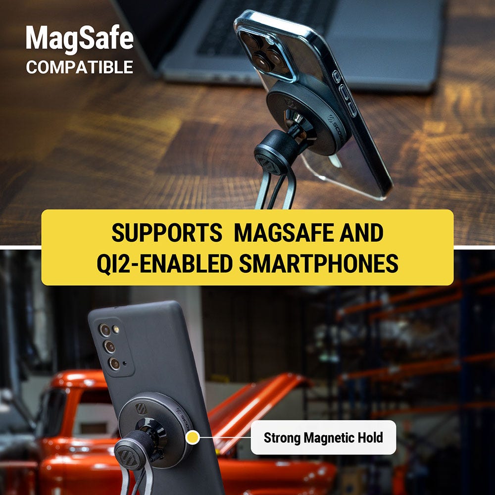 MagSafe compatible. Supports MagSafe and Qi2-enabled smartphones. Strong magnetic hold.