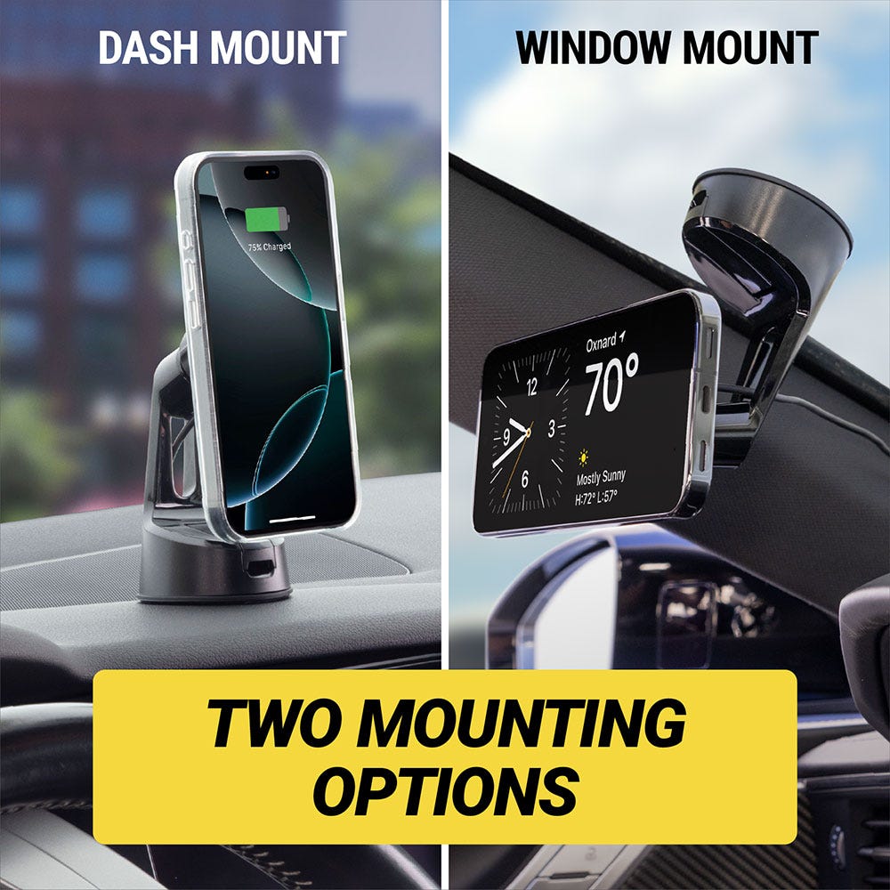 Two mounting options - dash mount window mount