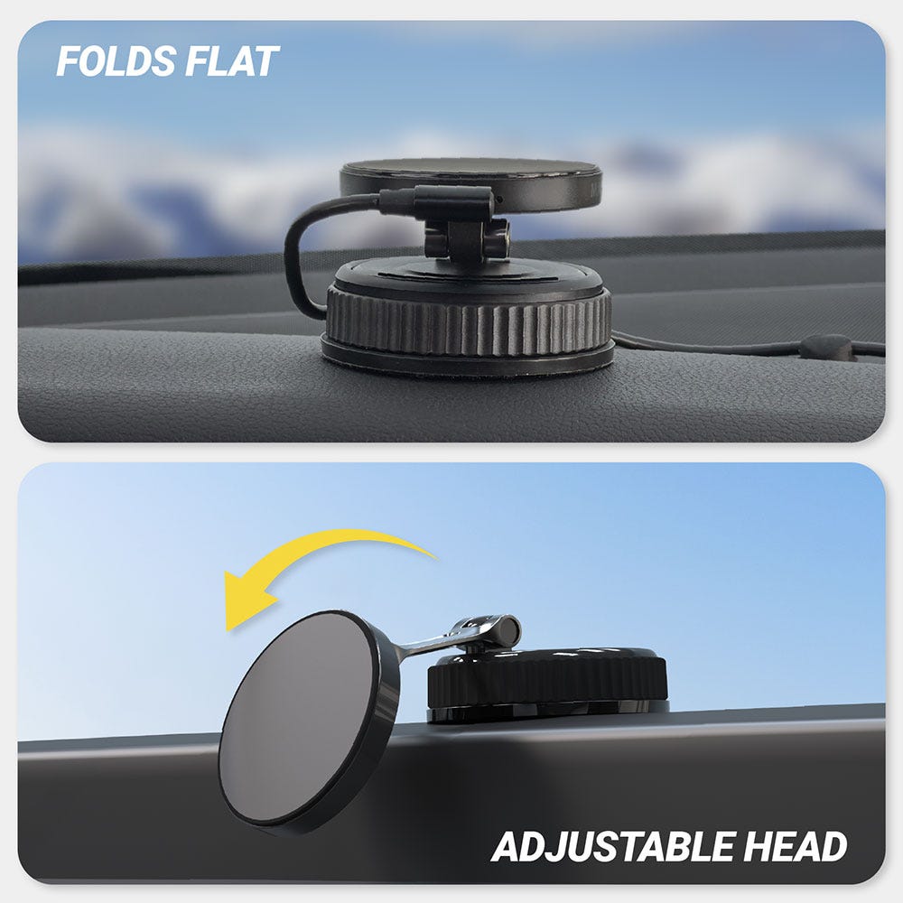 Folds flat. Adjustable head.