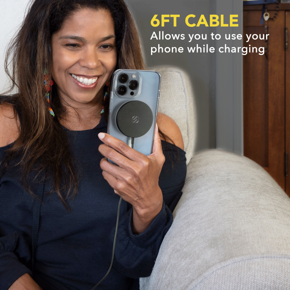 6 ft. cable allows you to use your phone while charging
