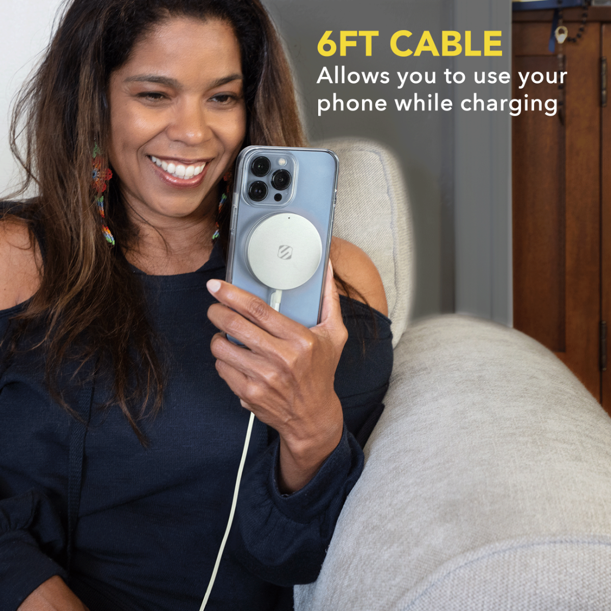 6 ft. cable allows you to use your phone while charging.