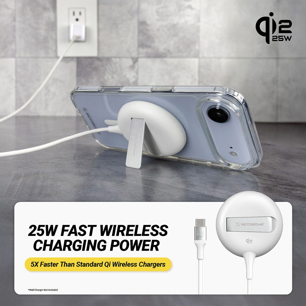 qi2 25W fast wireless charging power. 5X faster than standard Qi wireless chargers. (Wall charger not included)