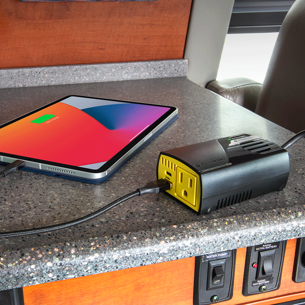 150W Portable Power Inverter with Dual USB Ports charging ipad