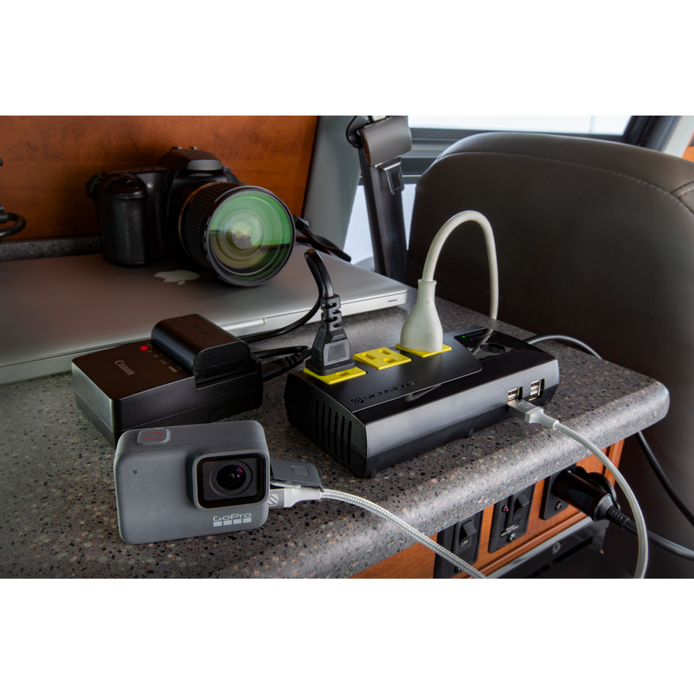 Portable 200W Power Inverter charging multiple devices