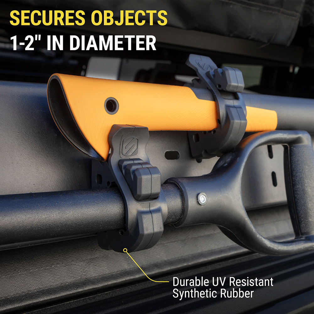 Secures objects 1-2 inches in diameter. Durable UV-Resistant synthetic rubber