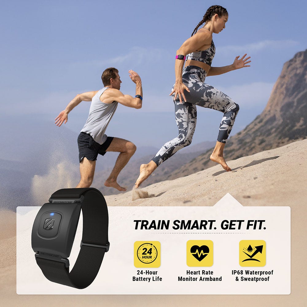 Train smart. Get fit. 24 hour battery life . Heart rate monitor armband. IP68 waterproof and sweatproof.