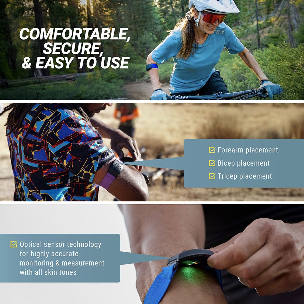Comfortable secure and easy to use. Forearm bicep tricep placement. Optical sensor technology for highly accurate monitoring and measurement with all skin tones