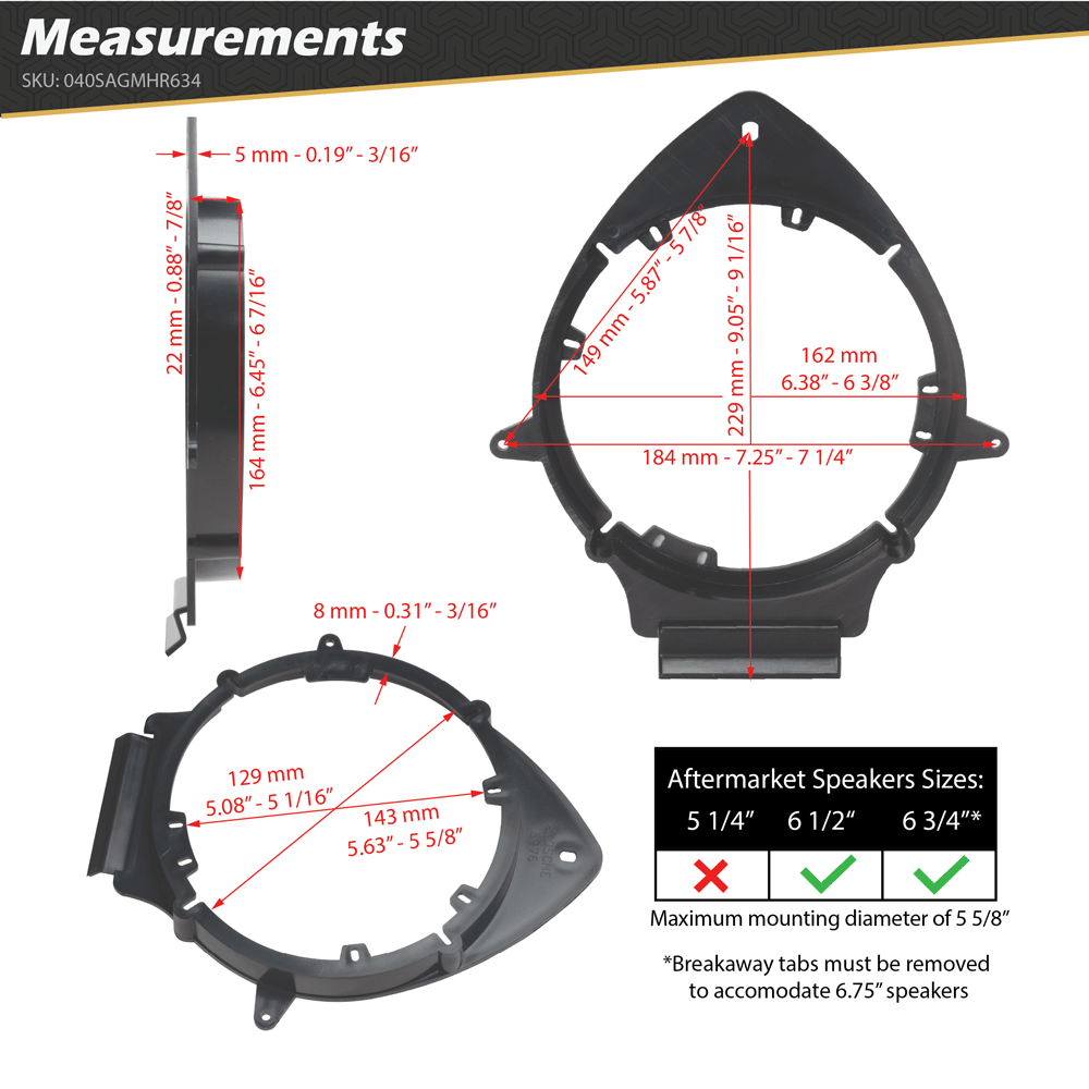 6.5” - 6.75” Speaker Adapters for (1 Pair)