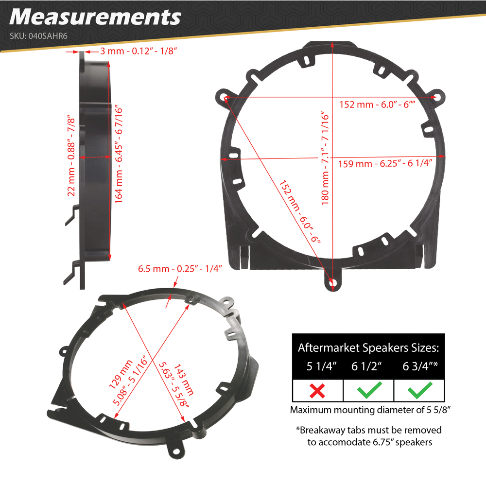 6.5” - 6.75” Speaker Adapters (1 Pair)