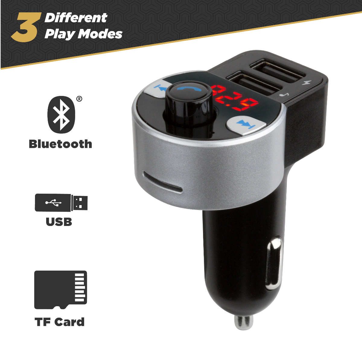 3 different play modes: Bluetooth USB TF card