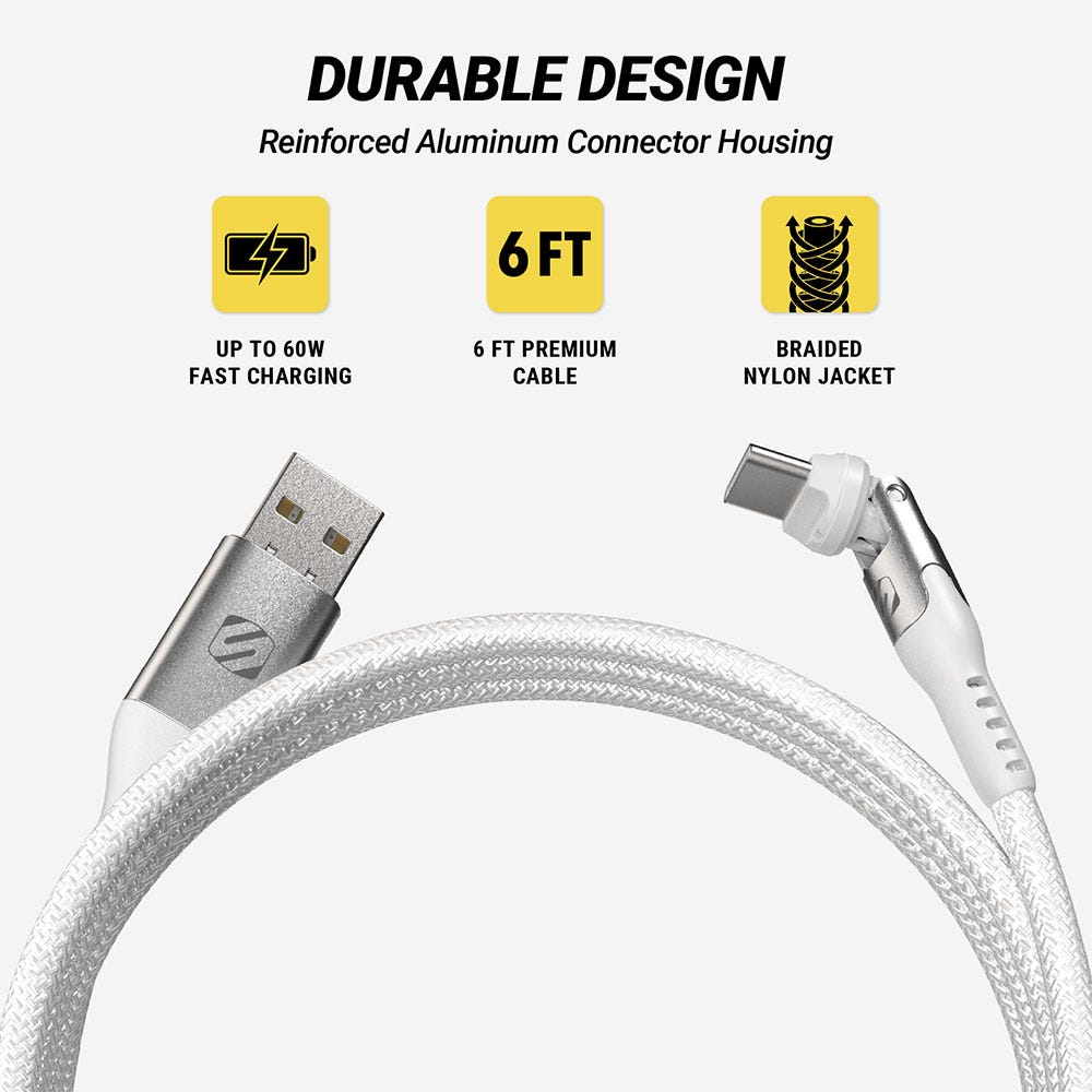 Durable design. Reinforced Aluminum connector housing. Up to 60W fast charging 6 foot premium cable Braided Nylon jacket.