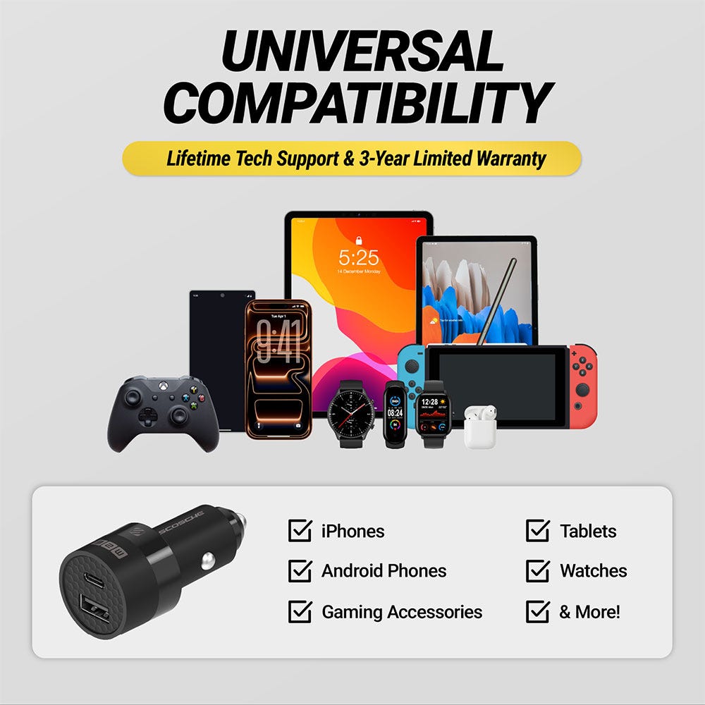 UNIVERSAL COMPATIBILITY. Lifetime Tech Support & 3-Year Limited Warranty. iPhones Android Phones Gaming Accessories Tablets Watches & More!