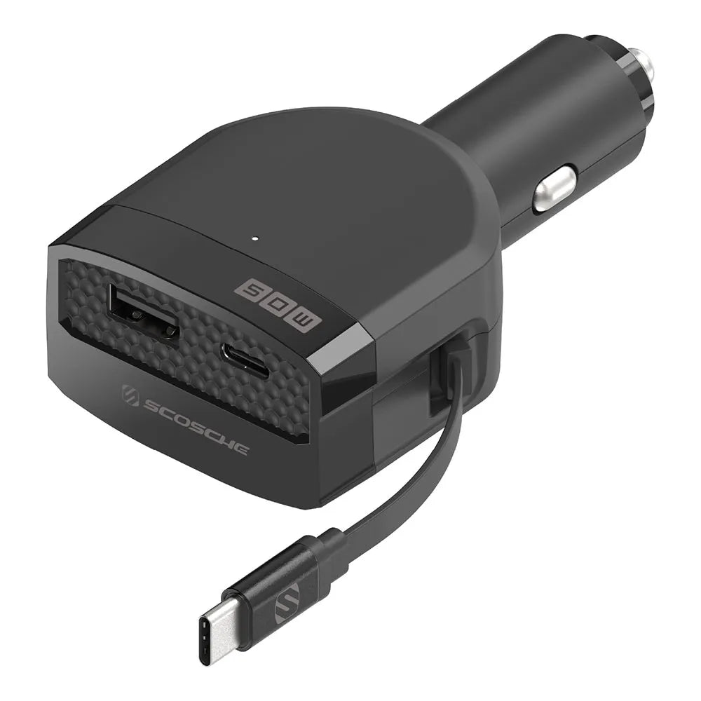 50W Multi-Device Car Charger with Retractable Cable