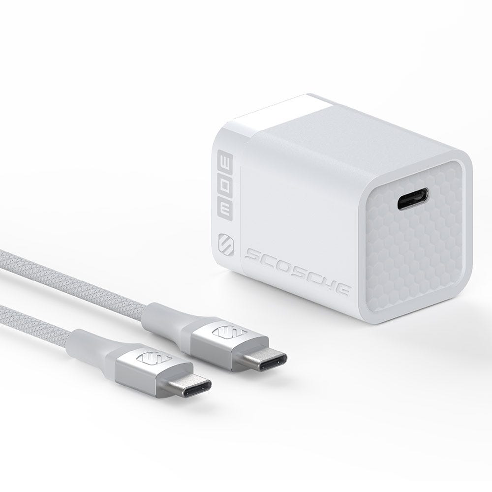 30W USB-C Power Delivery Mini Home Charger and 8-Ft. Braided Cable White