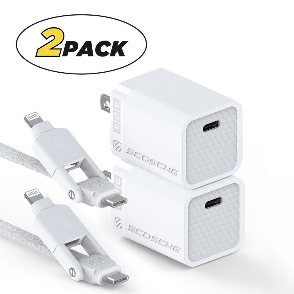 30W USB PD Fast Charger with 6-Ft. USB-C/Lightning Cable (2-Pack)