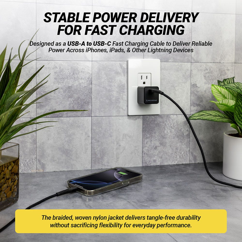 Designed as a USB- to USB-C fast charging cable to deliver reliable power across phones tablets and other Lightning devices. The braided woven nylon jacket delivers tangle-free durability without sacrificing flexibility fo