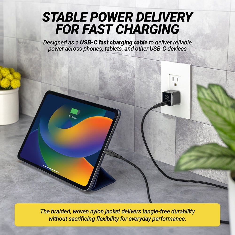 Stable Power Delivery for fast charging. Designed as a USB-C fast charging cable to deliver reliable power across phones tablets and other USB-C devices. The braided woven nylon jacket delivers tangle-free durability without sacrificing flexibility fo