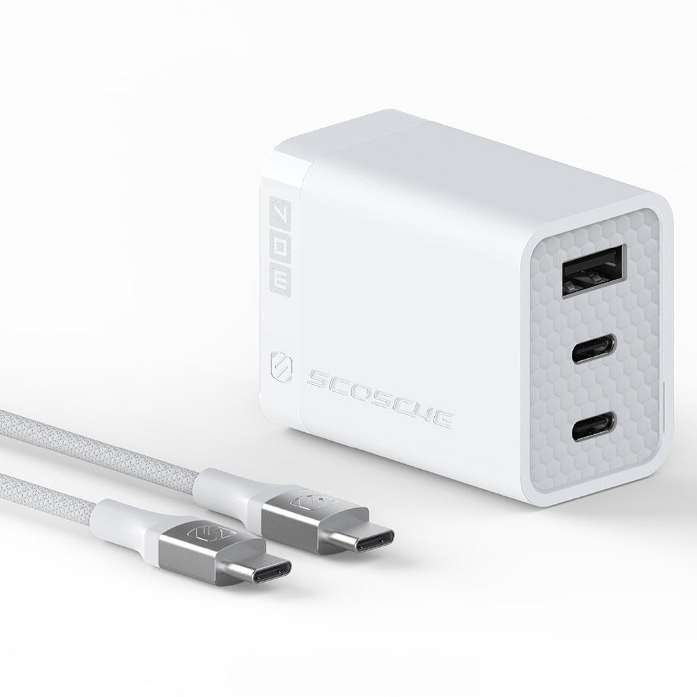 3-Port USB 70W Fast Charger for Home with 8-Ft. USB-C Braided Cable