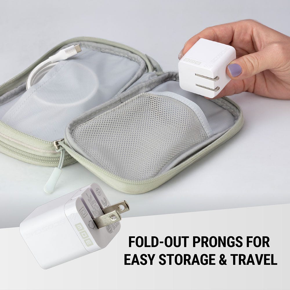 Fold-out prongs for easy storage and travel