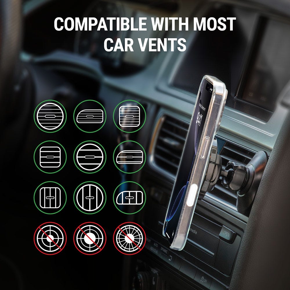 Compatible with most horizontal but not vertical air vents