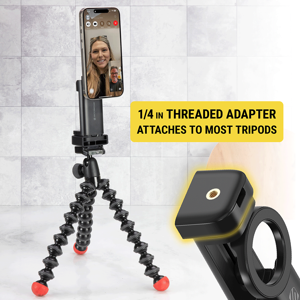 1/4 inch threaded adapter attaches to most tripods